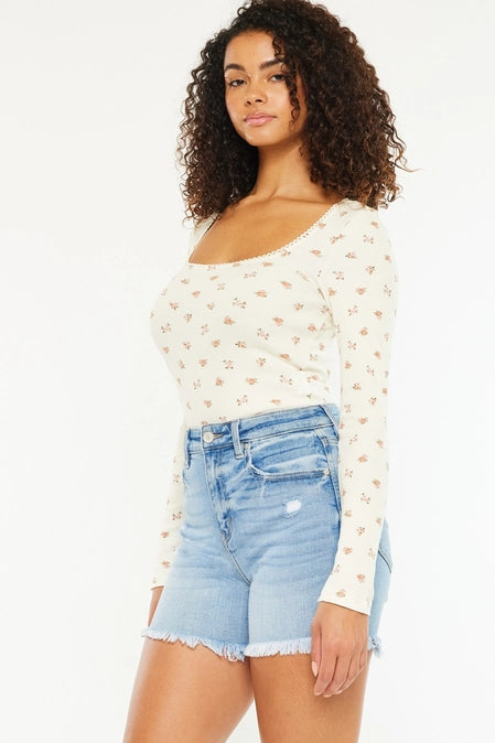 High Rise 5" Fray Hem Denim