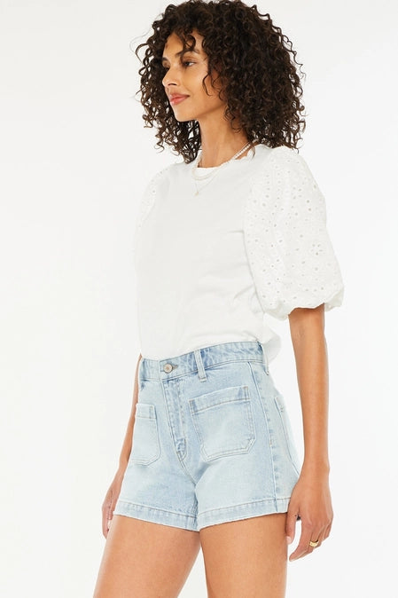 High Rise A-Line Denim Shorts