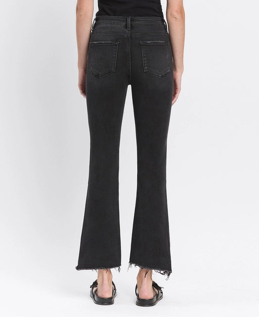 High Rise Raw Hem Crop Flare Jeans